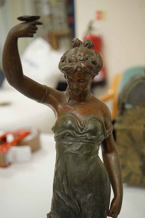 Two pairs of spelter figures, largest 53cm high. Condition - fair